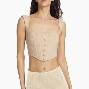 GUIZIO Danielle GUIZIO Cream Tan Knit Ribbed Button-Front Corset Top Zip Back XL